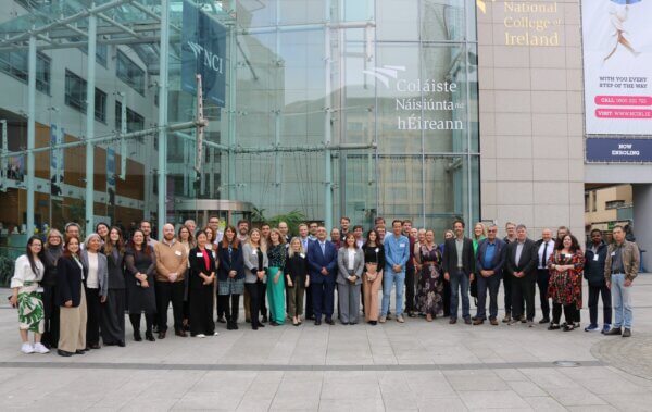 group of people gathered outside a building