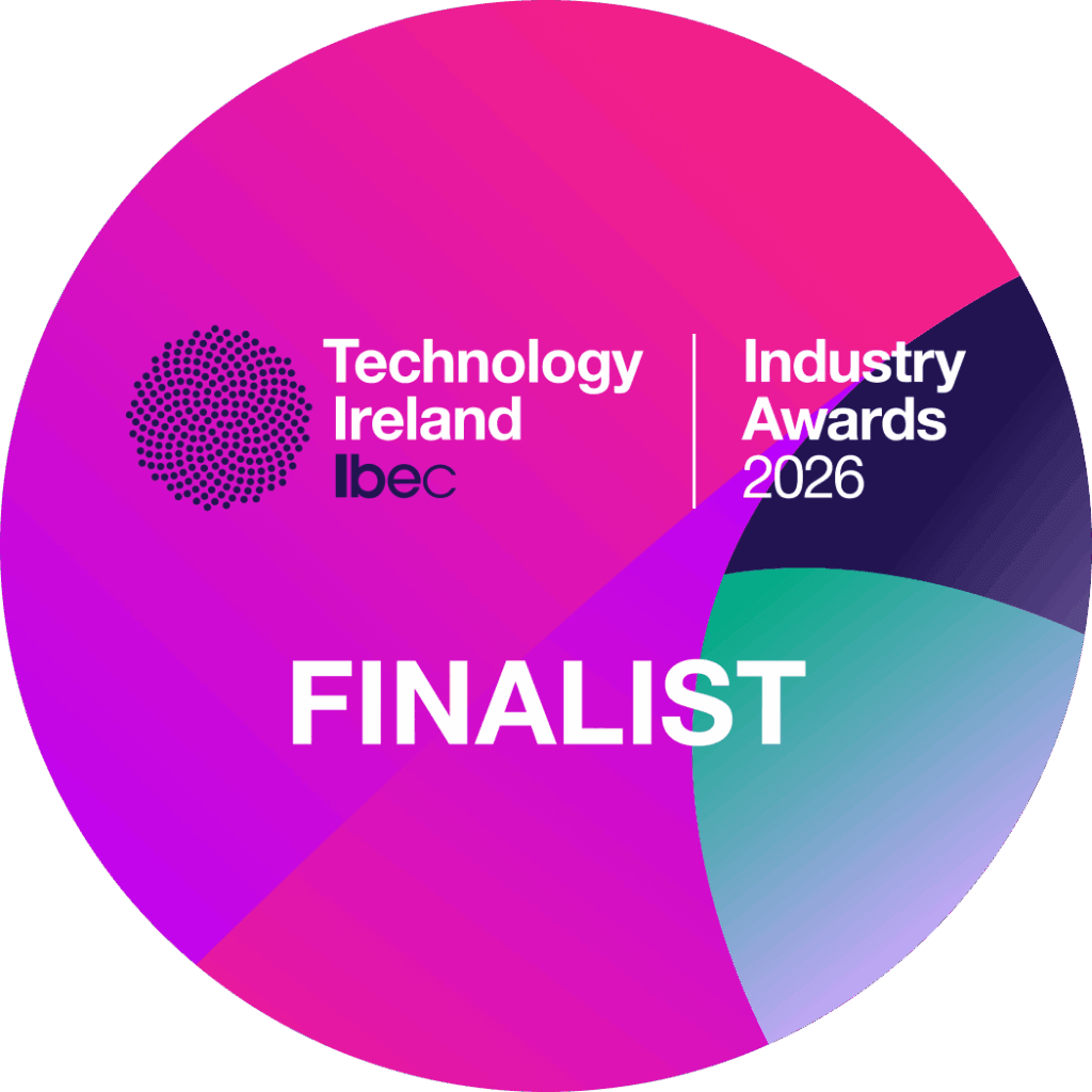colourful badge with the words finalist in the centre