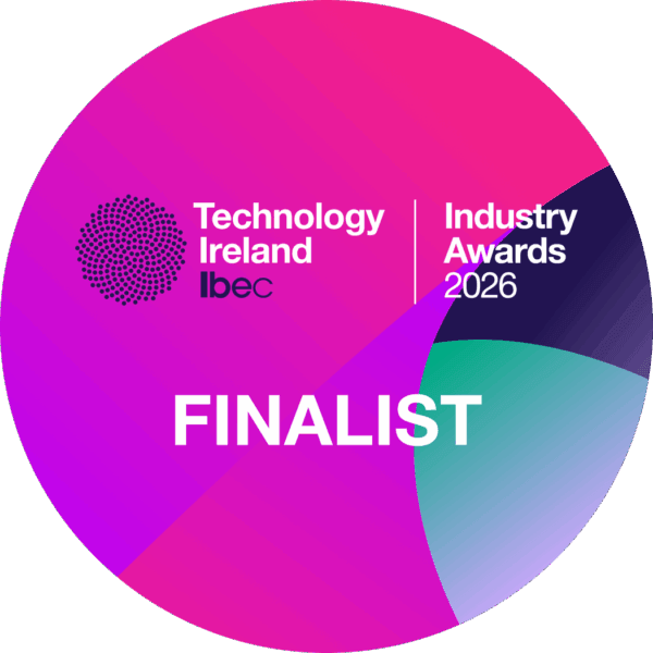 colourful badge with the words finalist in the centre